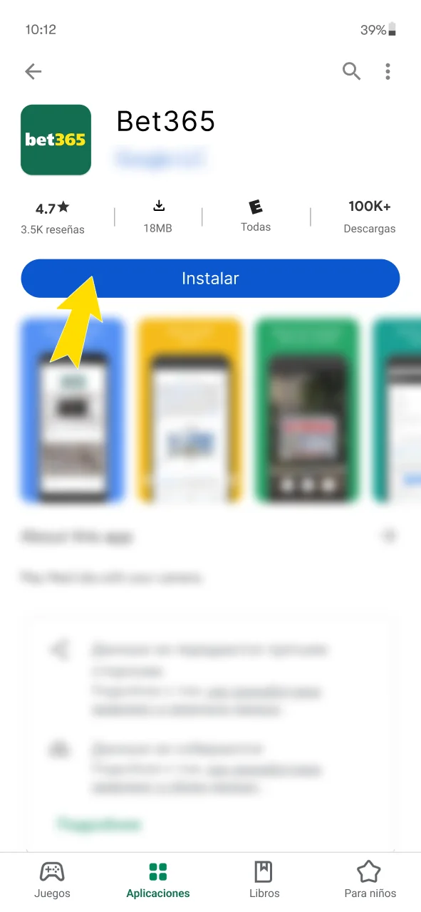 Instala la aplicación de Bet365 desde Google Play.
