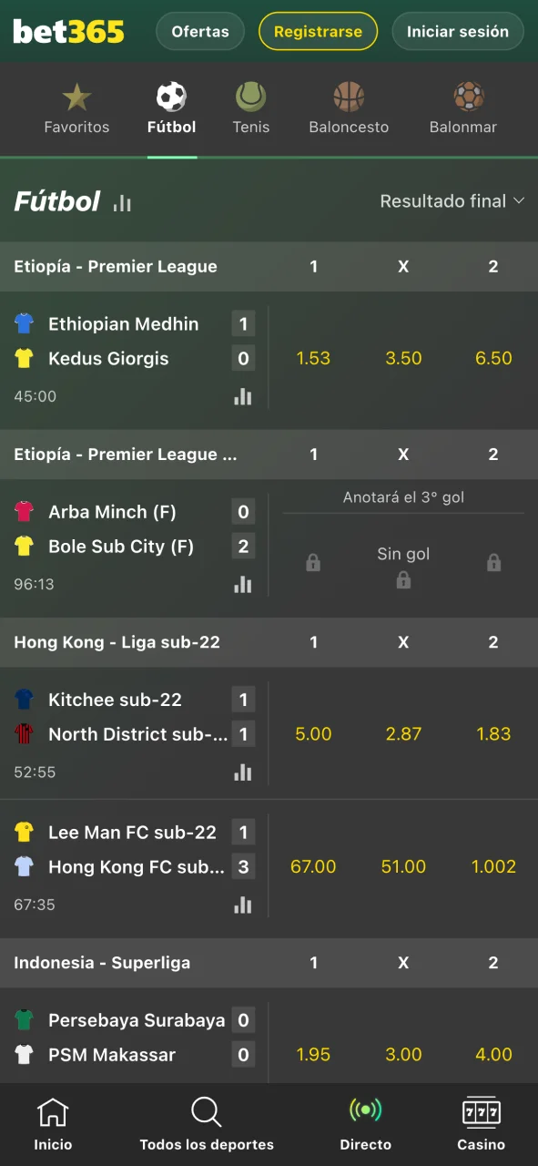 La sección de deportes en Bet365 ofrece cuotas altas.