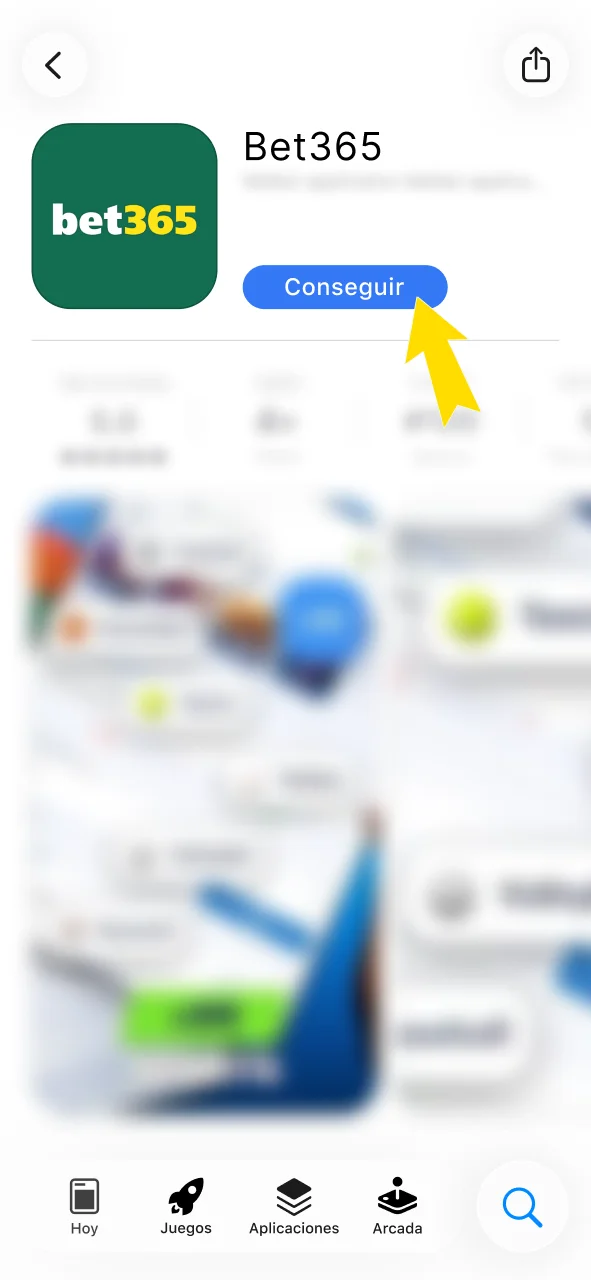 Pulsa el botón obtener para descargar Bet365 en iOS.