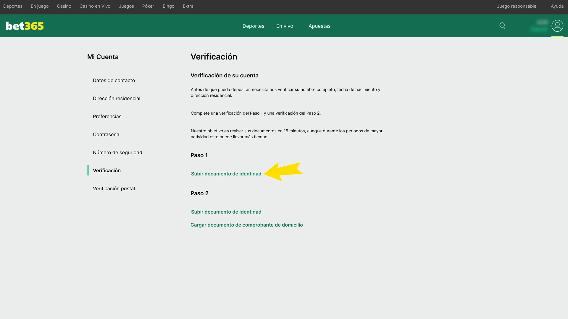 Confirma en Bet365 tu cuenta para mayor seguridad.