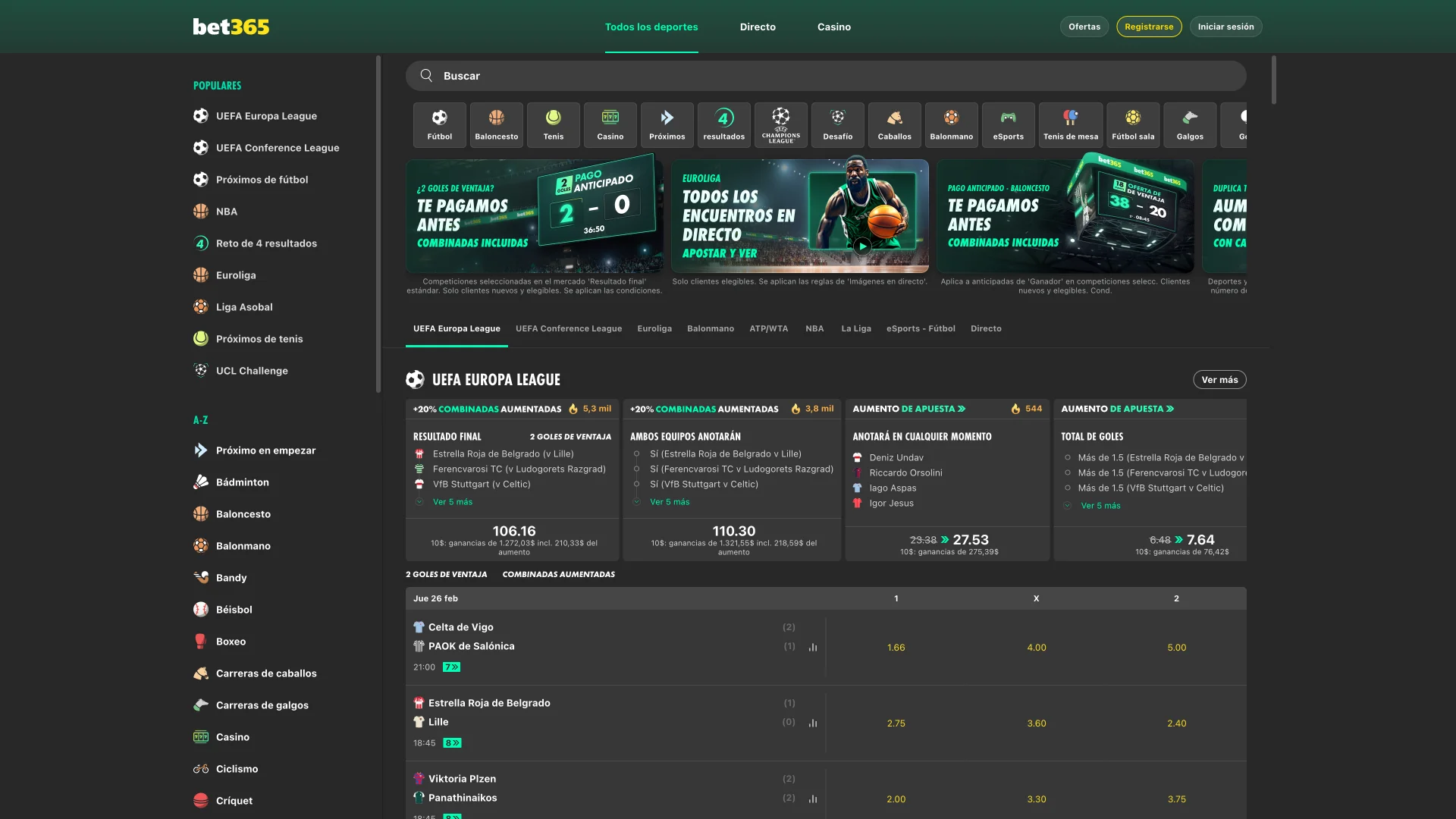 Únete a Bet365 desde la pantalla de inicio.