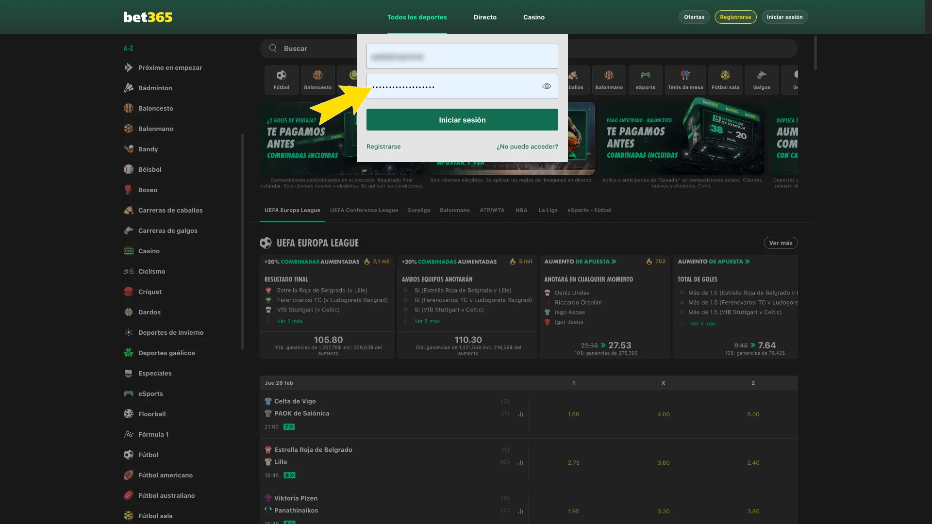 Escribe la clave secreta de acceso para Bet365.
