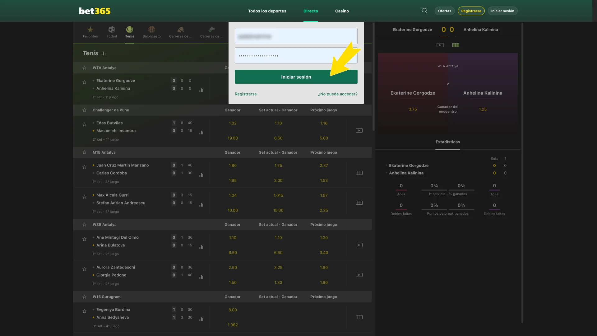 Accede a tu espacio privado dentro de Bet365.
