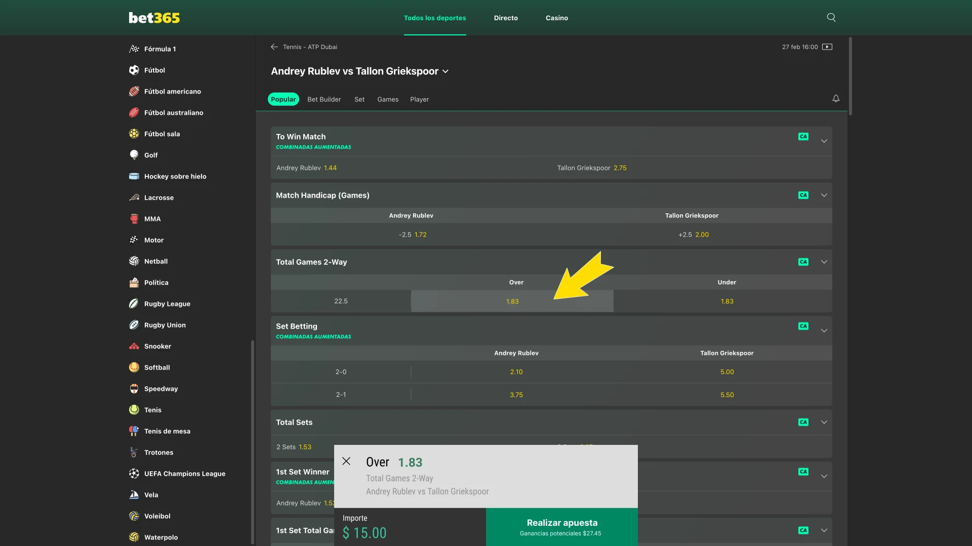 Confirma tu ticket deportivo en el portal de Bet365.