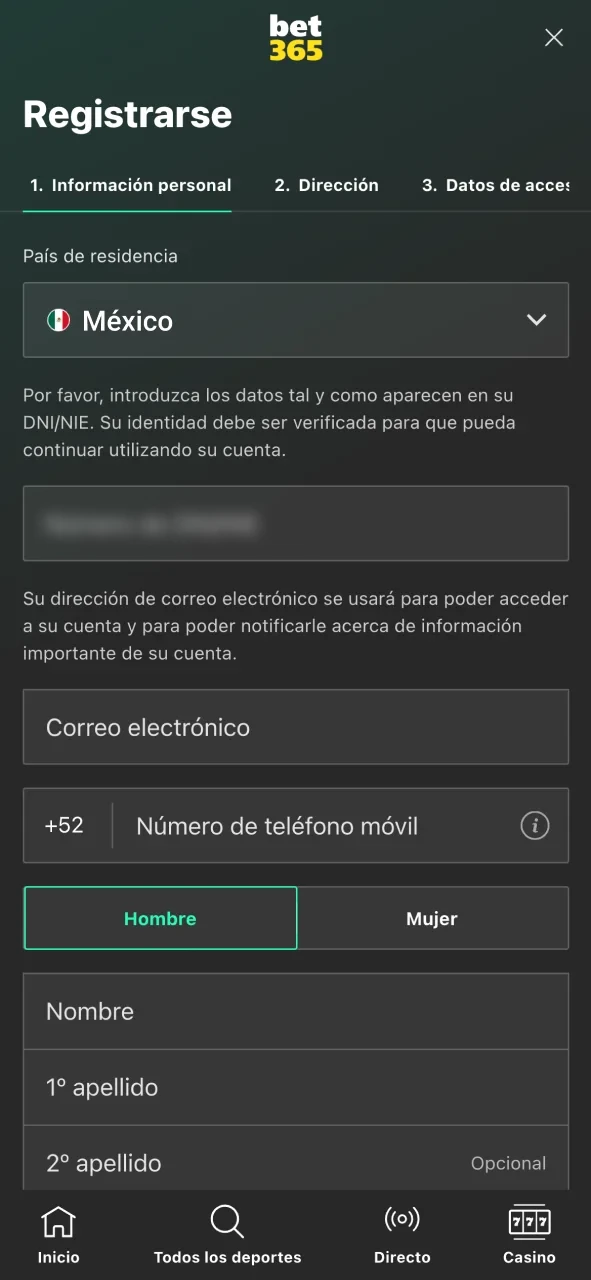 La aplicación de Bet365 permite crear una cuenta.