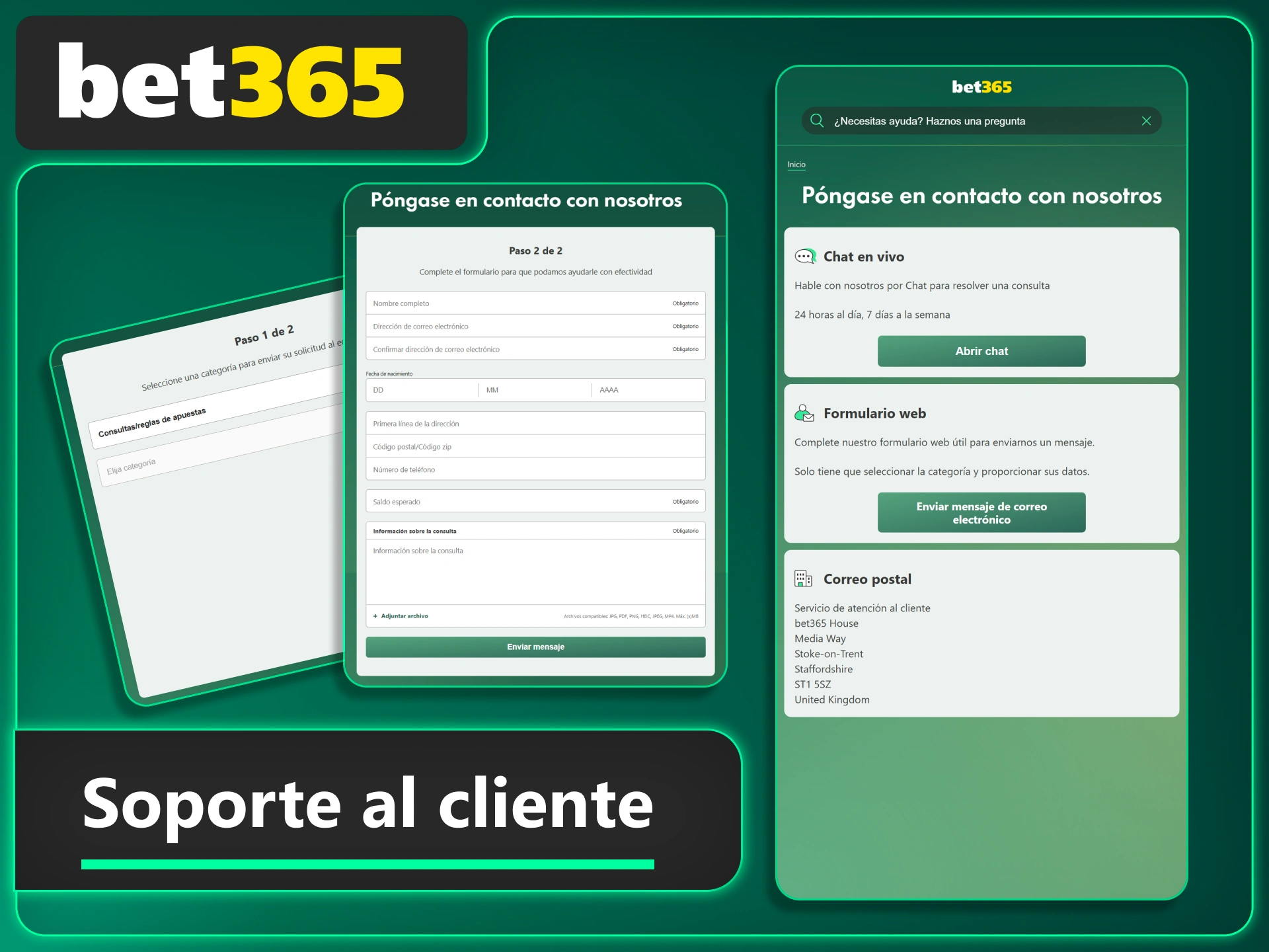 Escribe al soporte de Bet365 desde la app y recibe asistencia profesional.