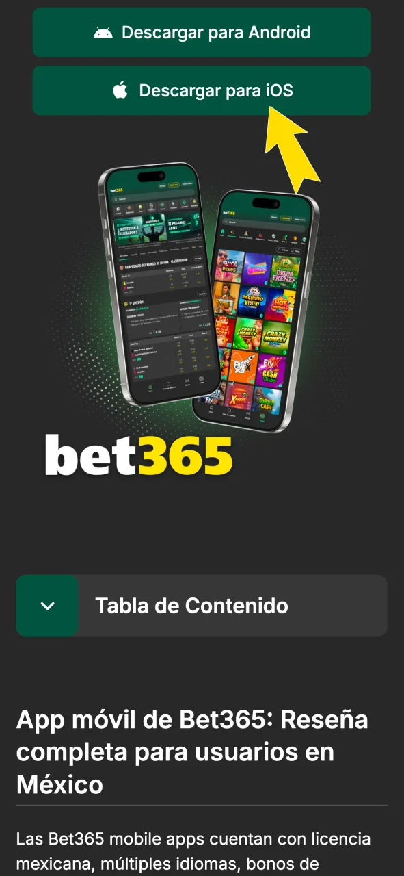 Presiona el enlace de descarga dentro de Bet365.