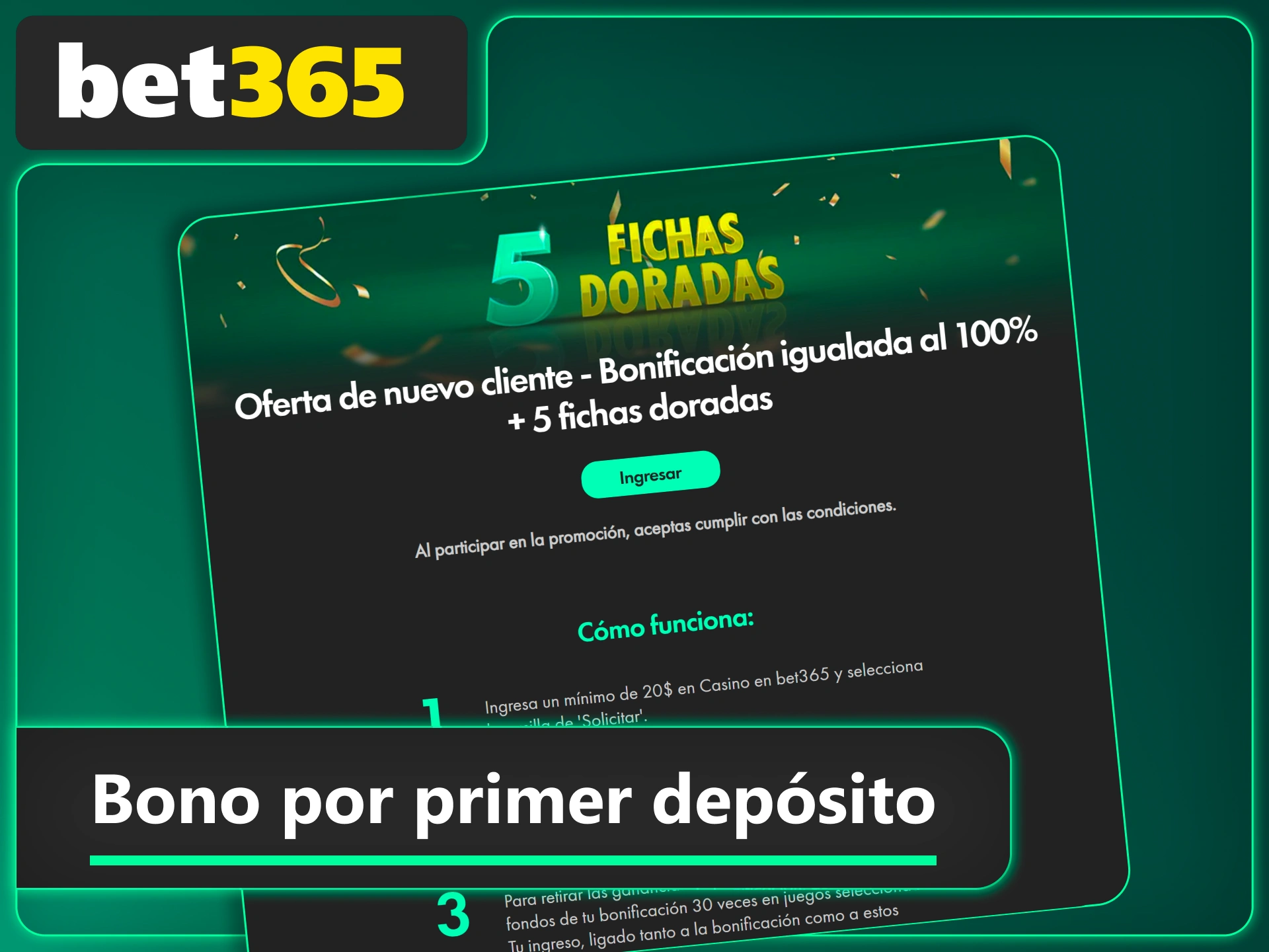 Regístrate en Bet365 y recibe igualación de depósito más fichas doradas para jugar con más ventaja.