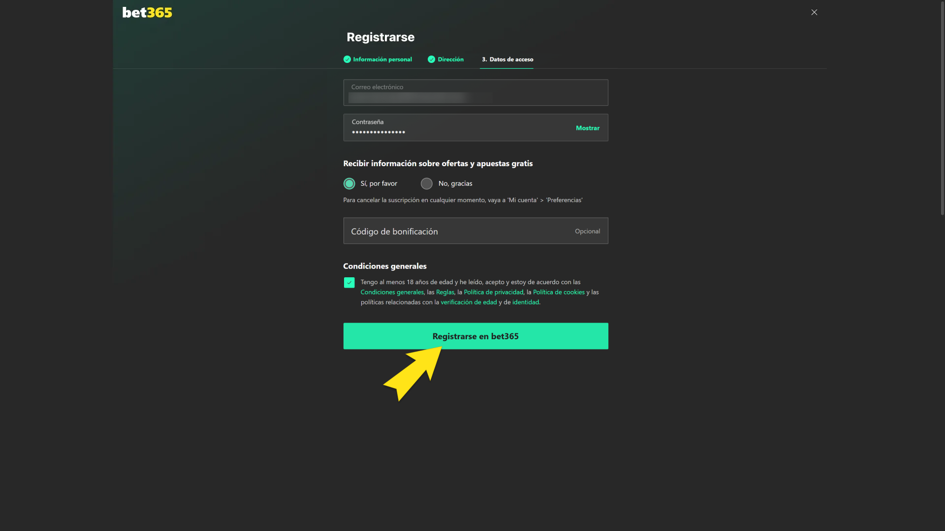 Crea tu perfil en Bet365 y da el primer paso para apostar en críquet.