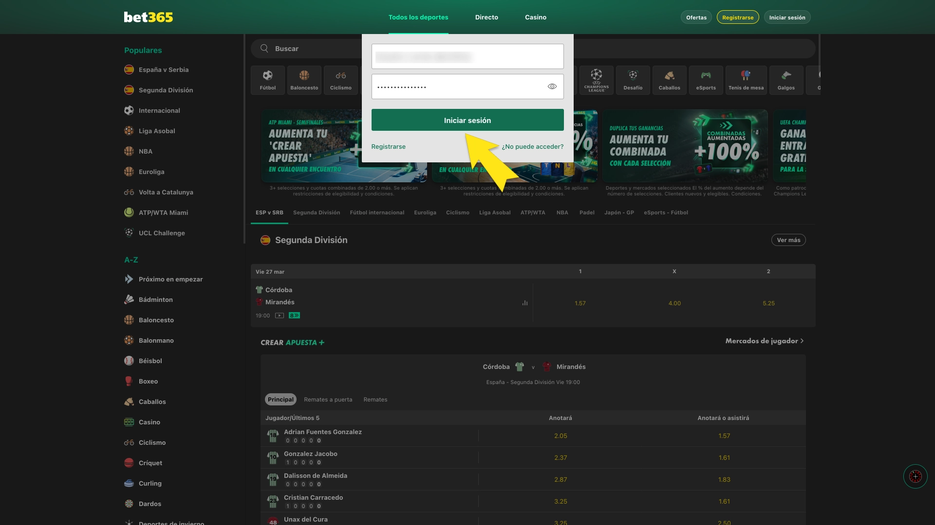 Conéctate a Bet365 y accede a tus apuestas de críquet en segundos.