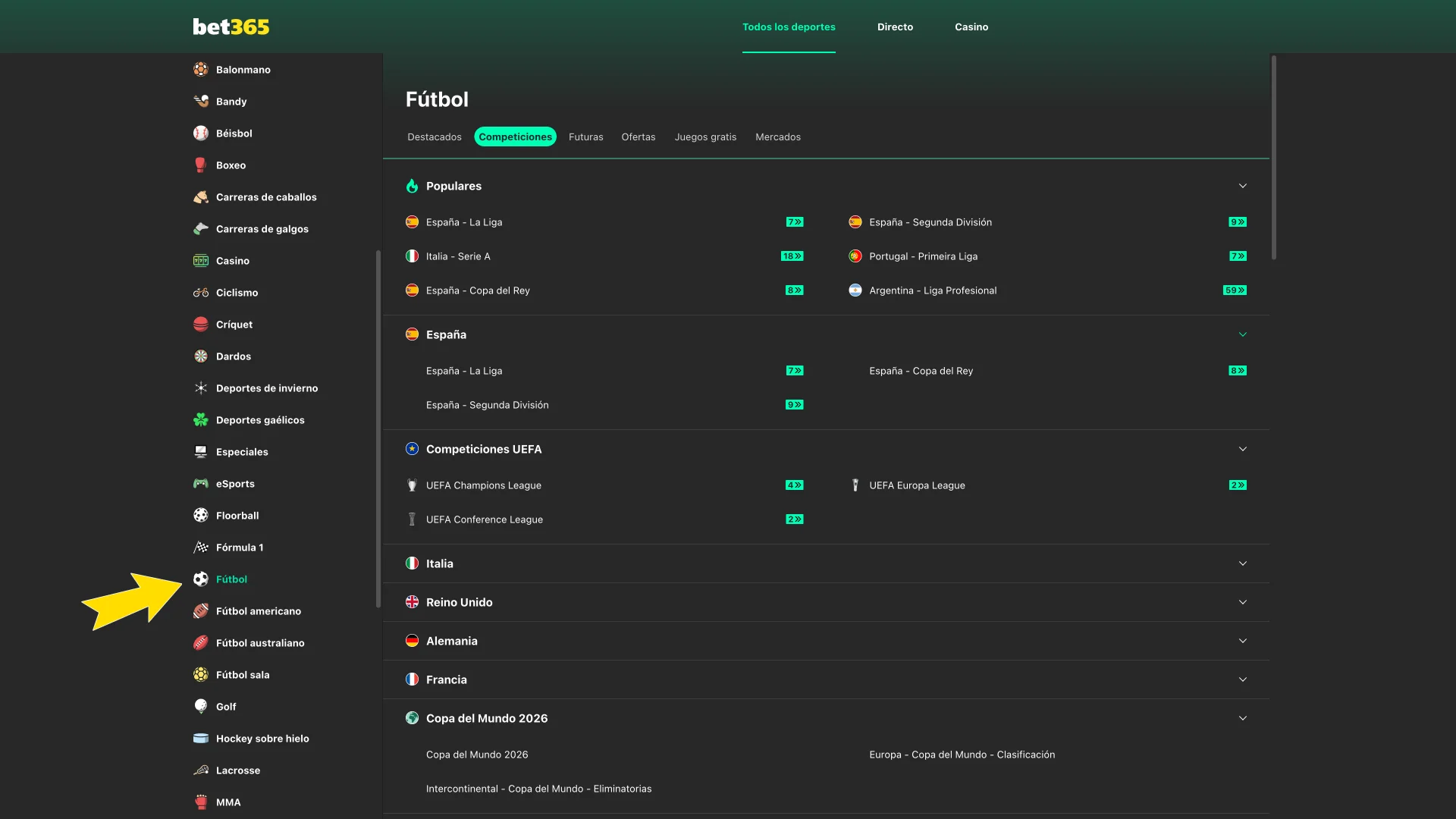 Encuentra tu disciplina favorita en Bet365.