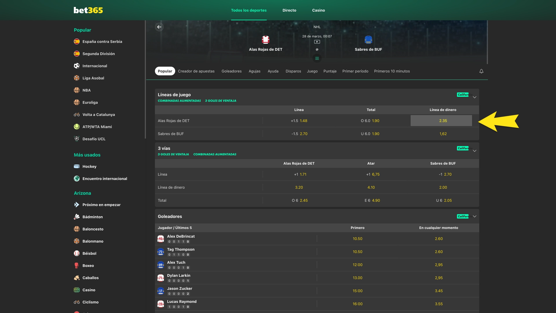 Escoge tu opción en Bet365 y añade varias selecciones en una sola apuesta.