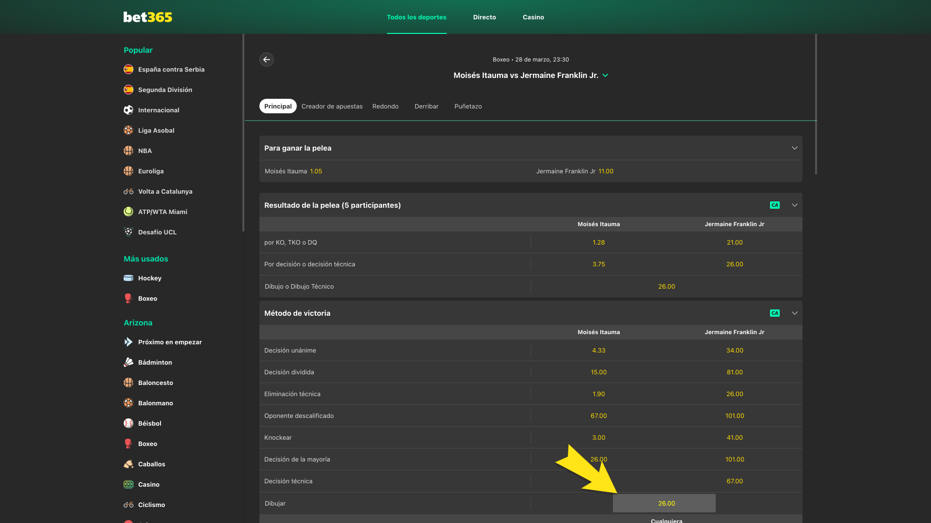 Encuentra tu apuesta en Bet365 y agrégala al boleto sin complicaciones.