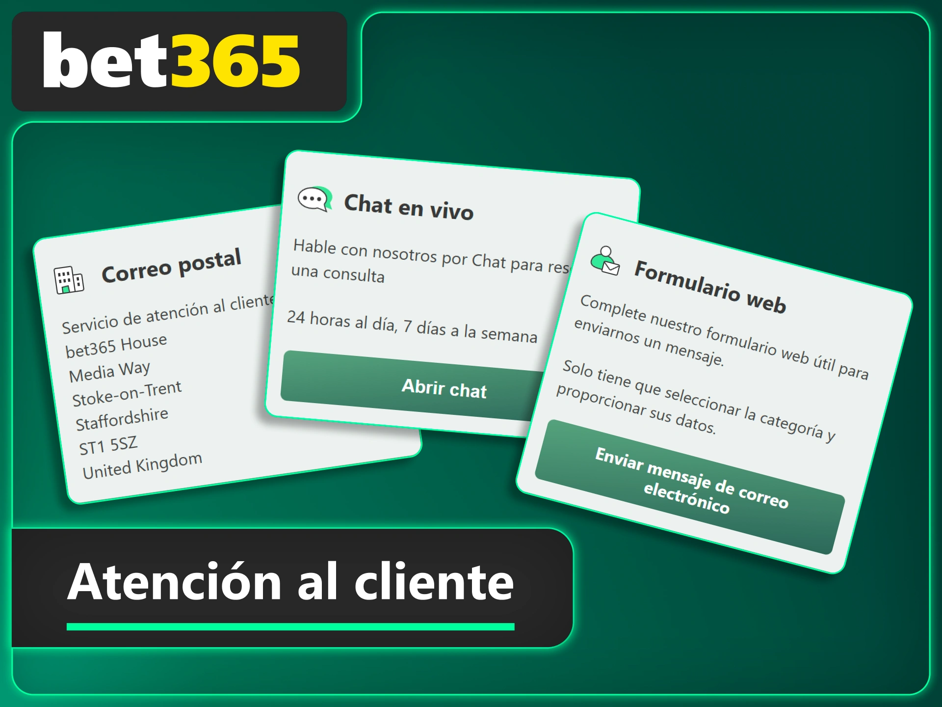 Usa el chat en vivo de Bet365 y resuelve dudas en cualquier momento.