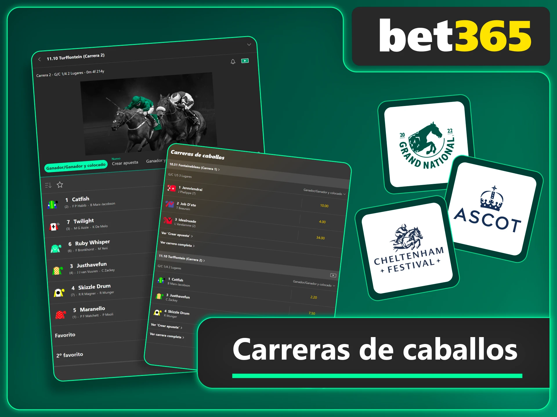 Sigue hipódromos del mundo en Bet365 y apuesta en ganador o trifecta.