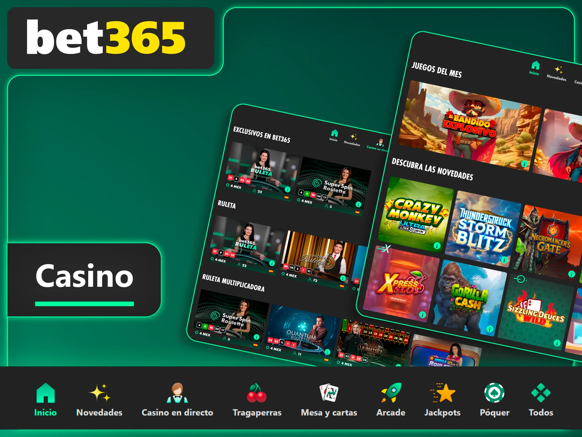Descubre el Casino Bet365 y juega tragamonedas y mesas en un solo lugar.
