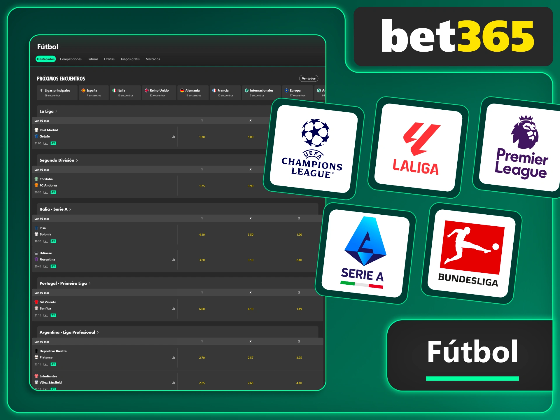 Sigue torneos internacionales en Bet365 y apuesta desde cualquier lugar.