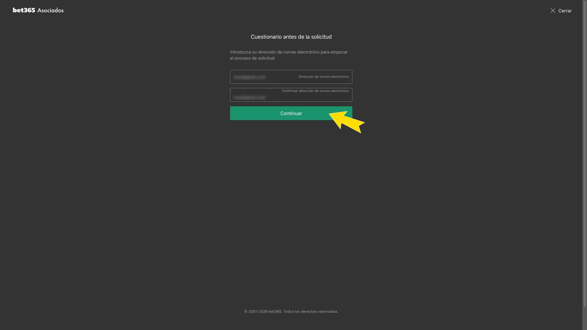 Escribe tu dirección de contacto dentro de Bet365.