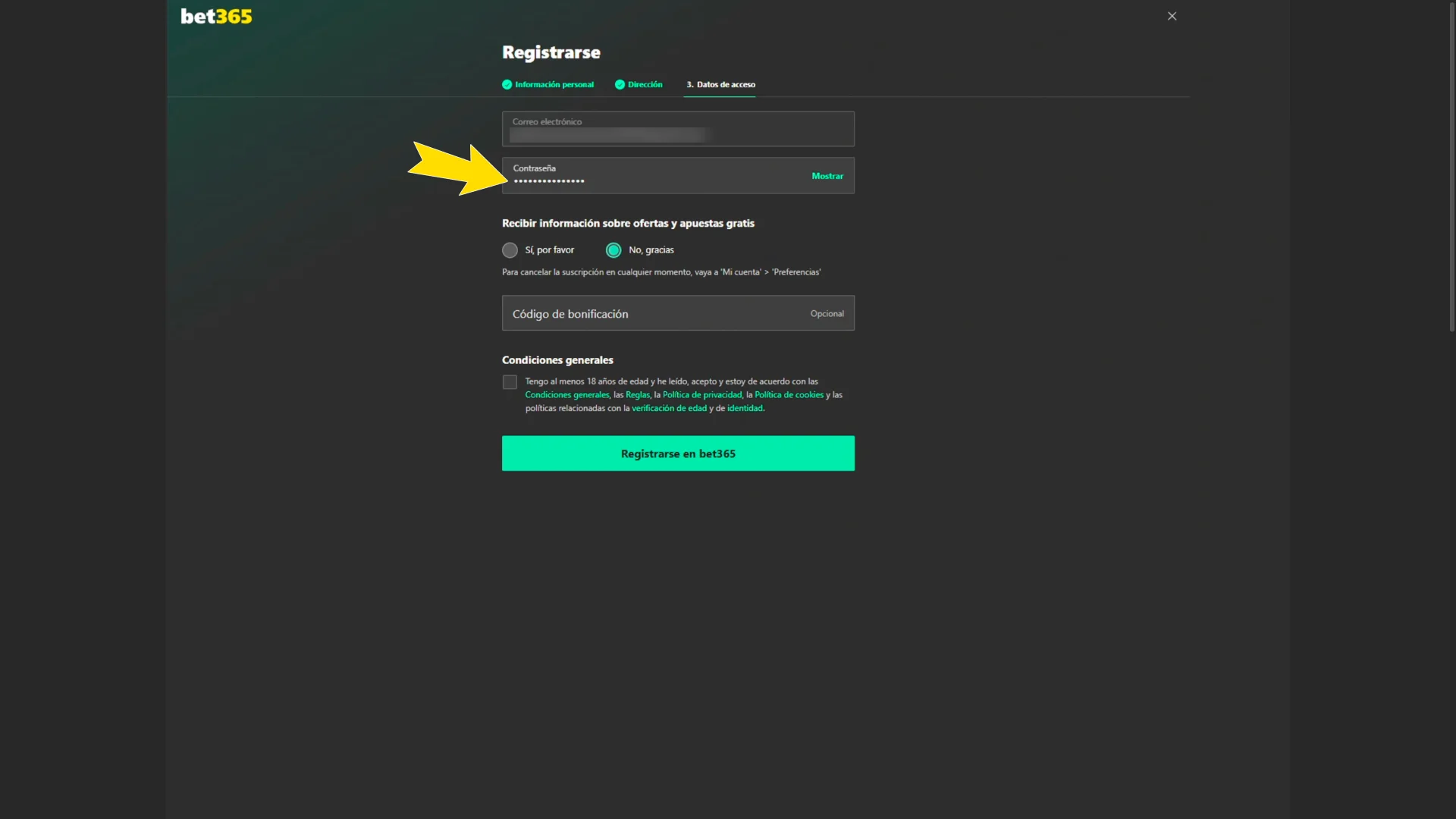Crea una contraseña segura para entrar en Bet365.